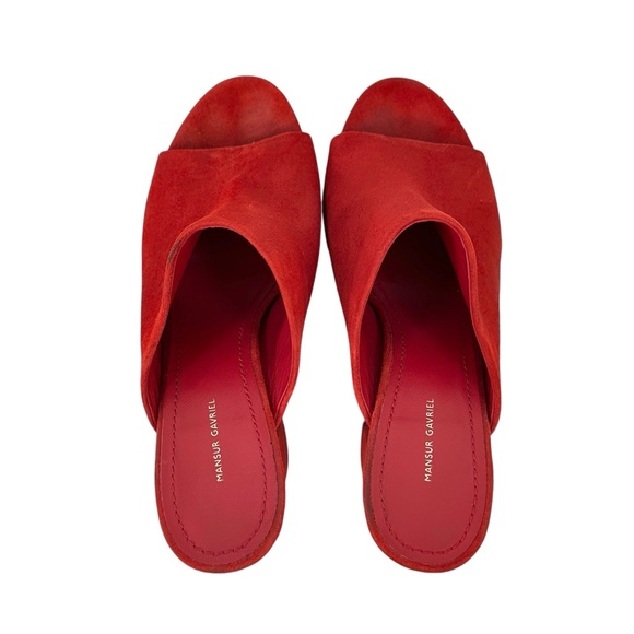 Mansur Gavriel Red Suede Leather Peep Toe Platform Block Heel Mules sz 36 - Picture 9 of 12